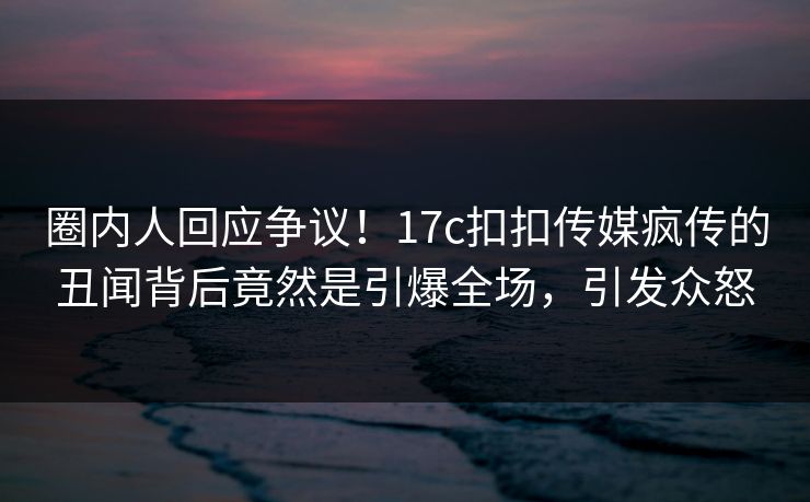 圈内人回应争议！17c扣扣传媒疯传的丑闻背后竟然是引爆全场，引发众怒