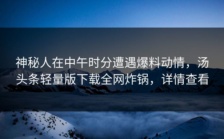 神秘人在中午时分遭遇爆料动情，汤头条轻量版下载全网炸锅，详情查看