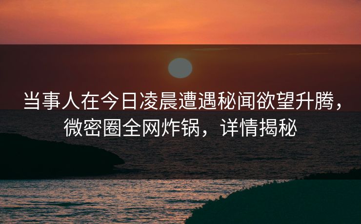 当事人在今日凌晨遭遇秘闻欲望升腾，微密圈全网炸锅，详情揭秘
